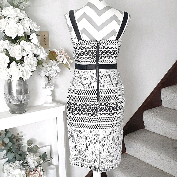 MUSE black and white overlay lace midi dress - Picture 2 of 5